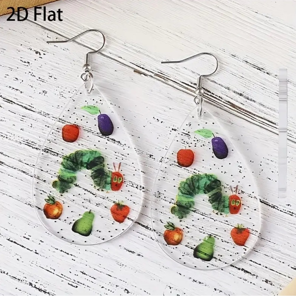 NEW Teardrop Earrings with Hungry Caterpillar Design